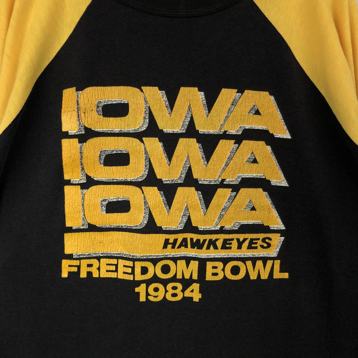 古着 80～90年代 1st string IOWA アイオワ大学 五分袖 カレッジTシャツ リンガーTシャツ USA製 メンズXL相当 ヴィンテージ /eaa458255 【中古】 【260815】