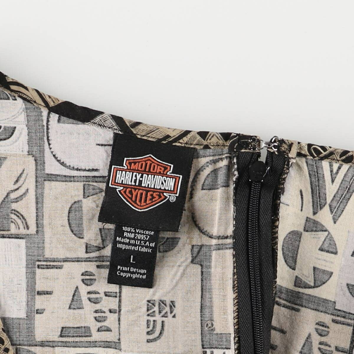 古着 ハーレーダビッドソン Harley-Davidson 総柄 ノースリーブ フレアワンピース USA製 レディースL相当 /eaa575140 【中古】 【251019】 【Elulu/エルル】 【SS2606_30