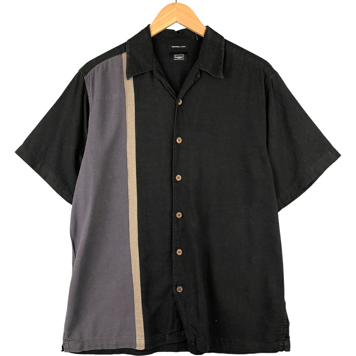 HAGGAR/ハガー WASHABLE LINEN 半袖 オープンカラー リネンシャツ
