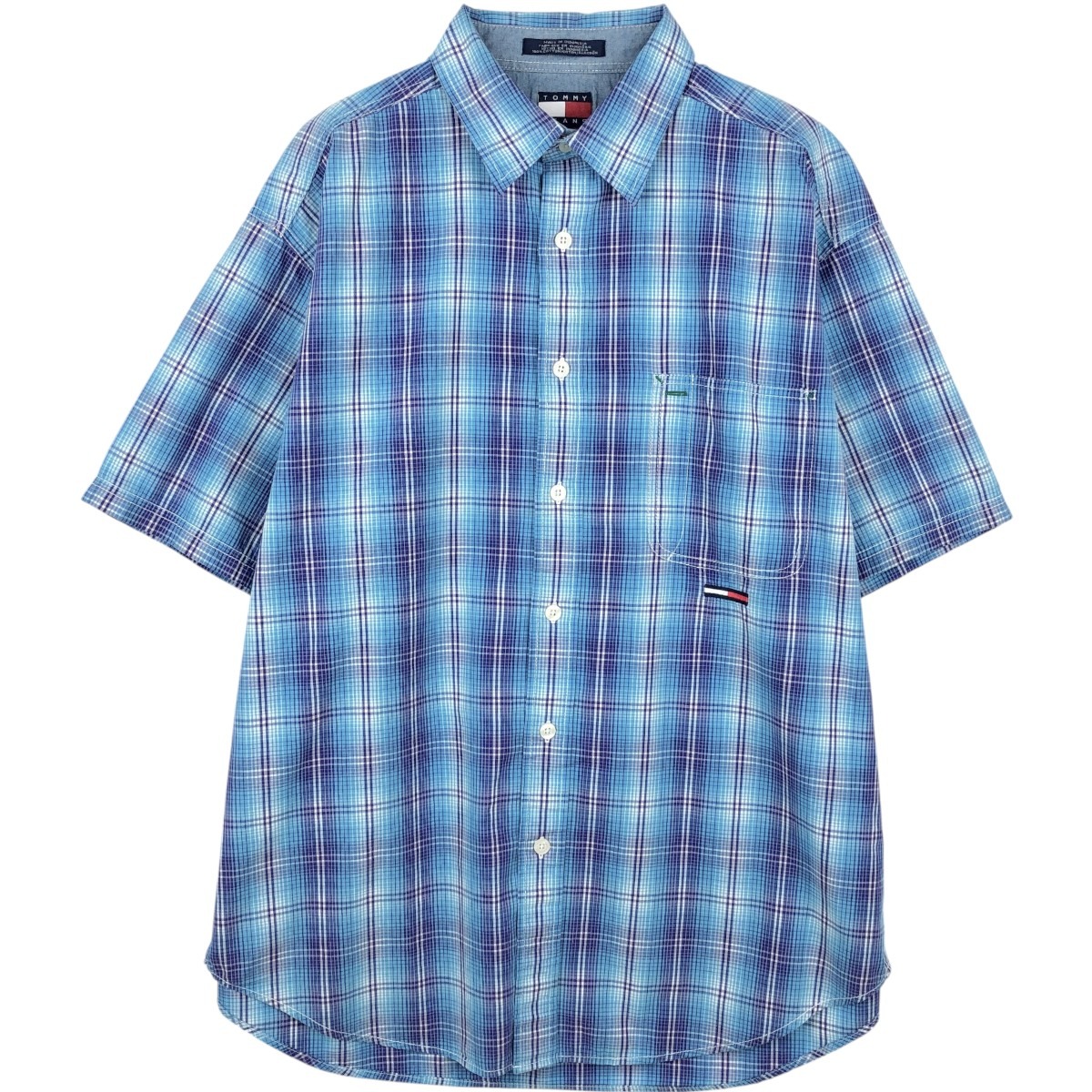 TOMMY HILFIGER/トミーヒルフィガー 80's 2 ply fabric 半袖 コットン チェックシャツ