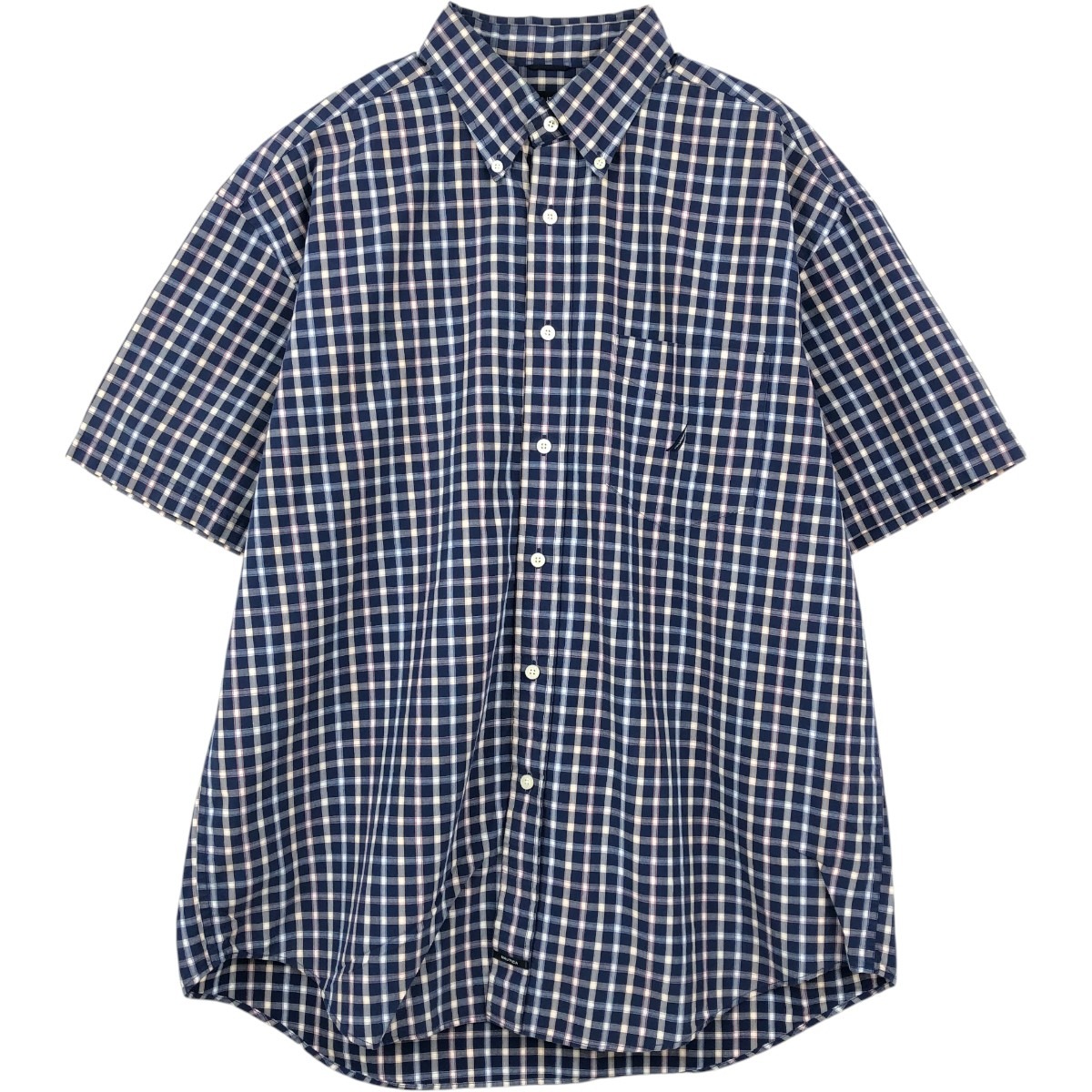 NAUTICA/ノーティカ SANDED POPLIN 半袖 ボタンダウン チェックシャツ