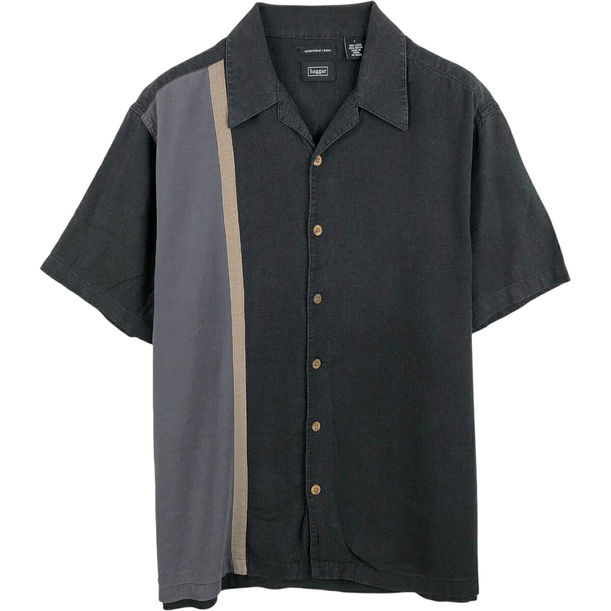 HAGGAR/ハガー WASHABLE LINEN 半袖 オープンカラー リネンシャツ