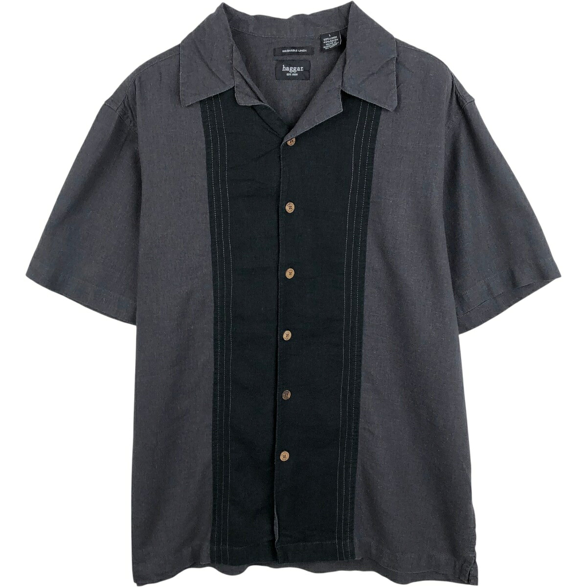 HAGGAR/ハガー WASHABLE LINEN 半袖 オープンカラー リネンシャツ