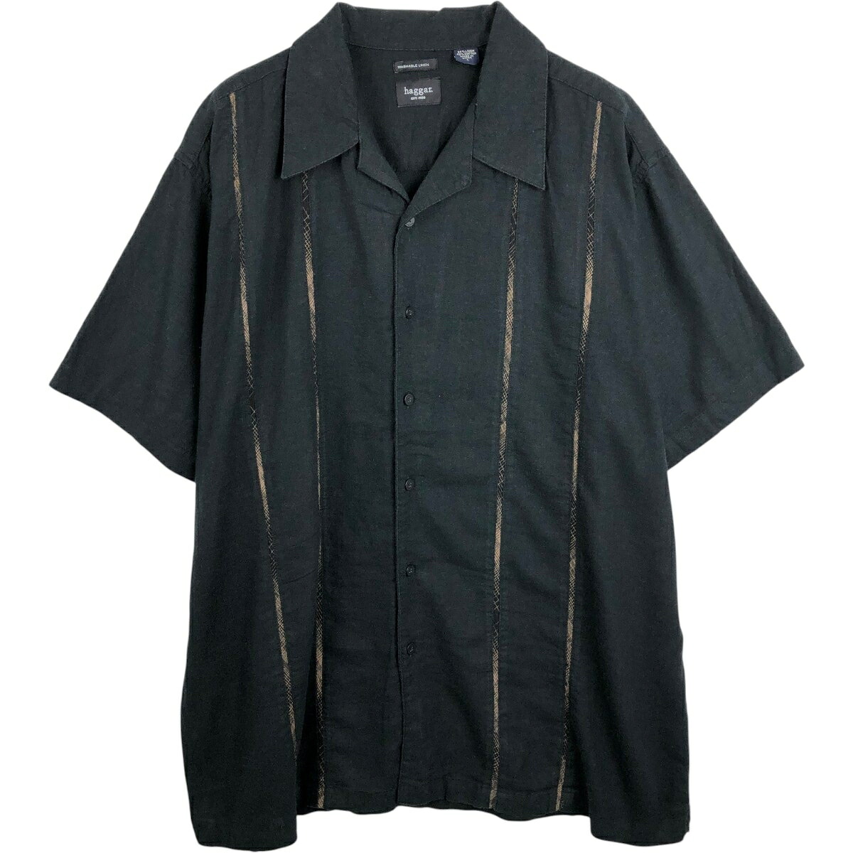 HAGGAR/ハガー WASHABLE LINEN 半袖 オープンカラー リネンシャツ