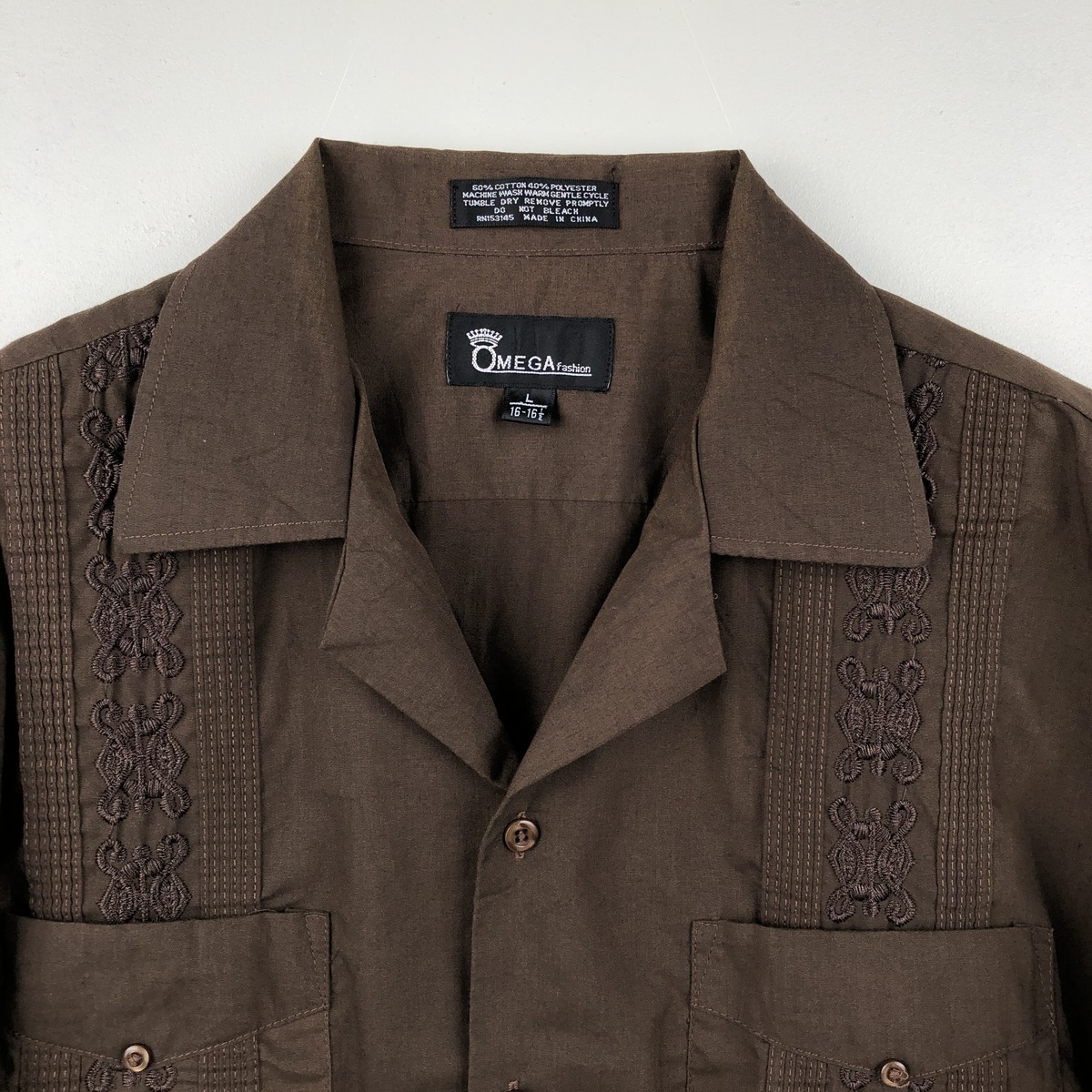OMEGA FASHION 半袖 オープンカラー メキシカンシャツ キューバシャツ