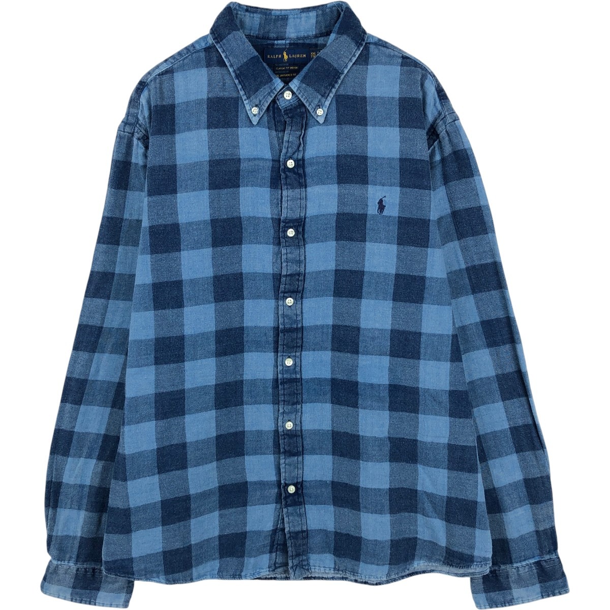 Ralph Lauren/ラルフローレン CLASSIC FIT INDIGO  RL UNTUCKED FIT 長袖 ボタンダウン ライトネルチェックシャツ
