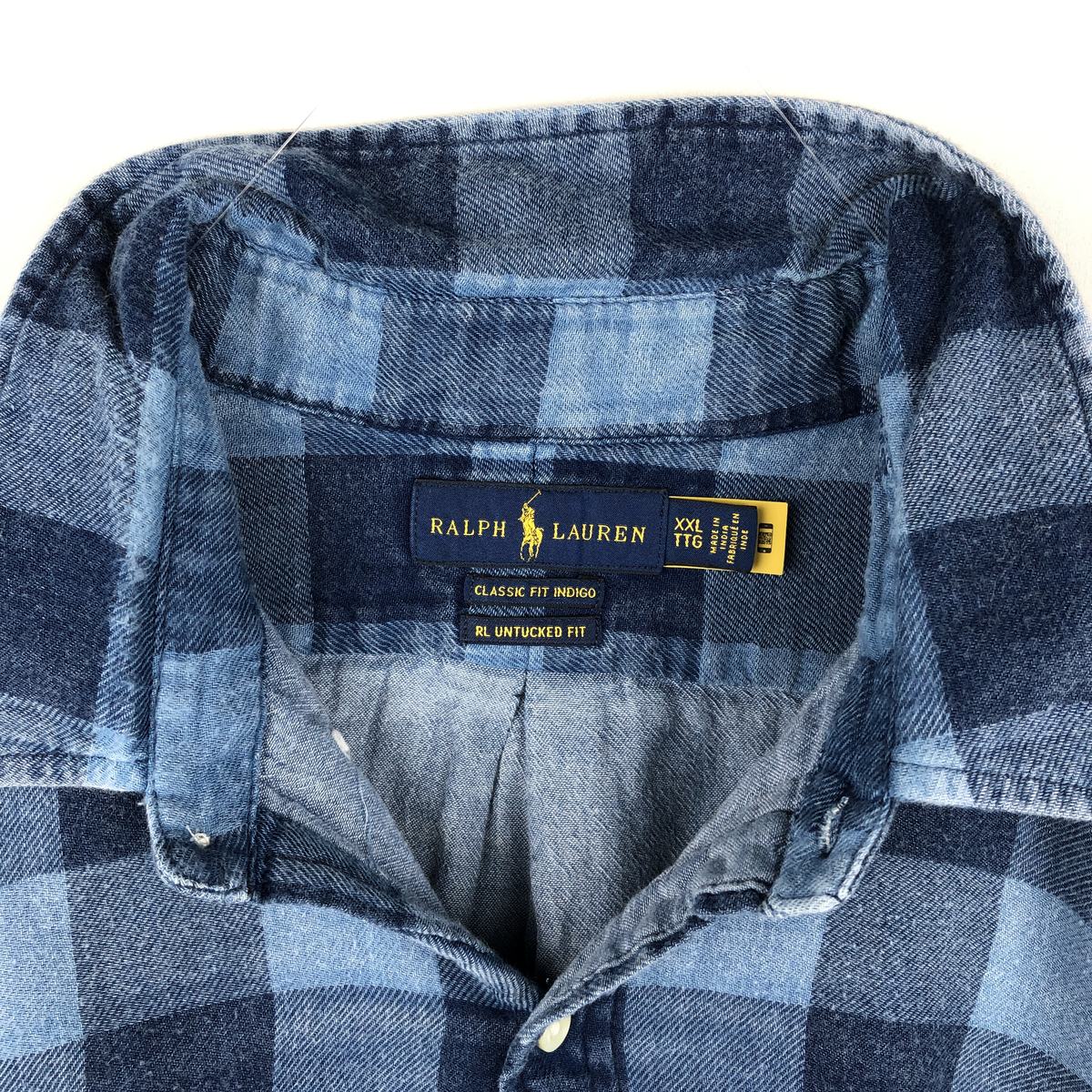 古着 ラルフローレン Ralph Lauren CLASSIC FIT INDIGO RL UNTUCKED FIT バッファローチェック 長袖 ボタンダウン ライトネルチェックシャツ メンズXXL相当 /eaa677071 【中古】 【261012】