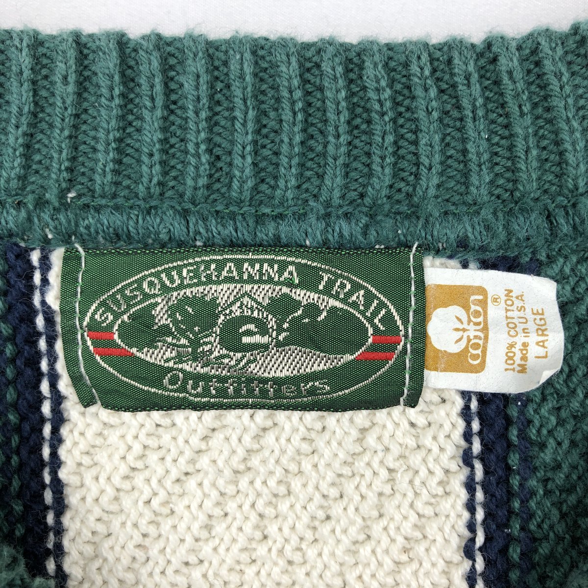 古着 SUSQUEHANNA TAIL Outffitters ストライプ柄 コットンニットセーター USA製 メンズL相当 /eaa678740 【中古】 【261012】