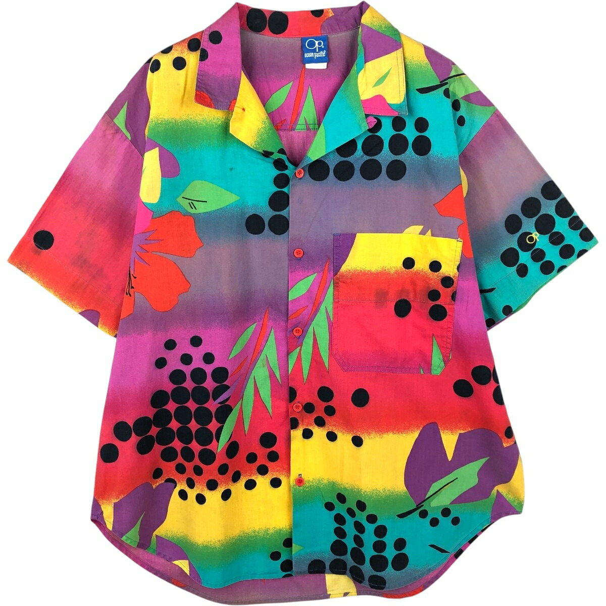 Ocean pacific/オーシャンパシフィック 青タグ 半袖 オープンカラー コットンシャツ