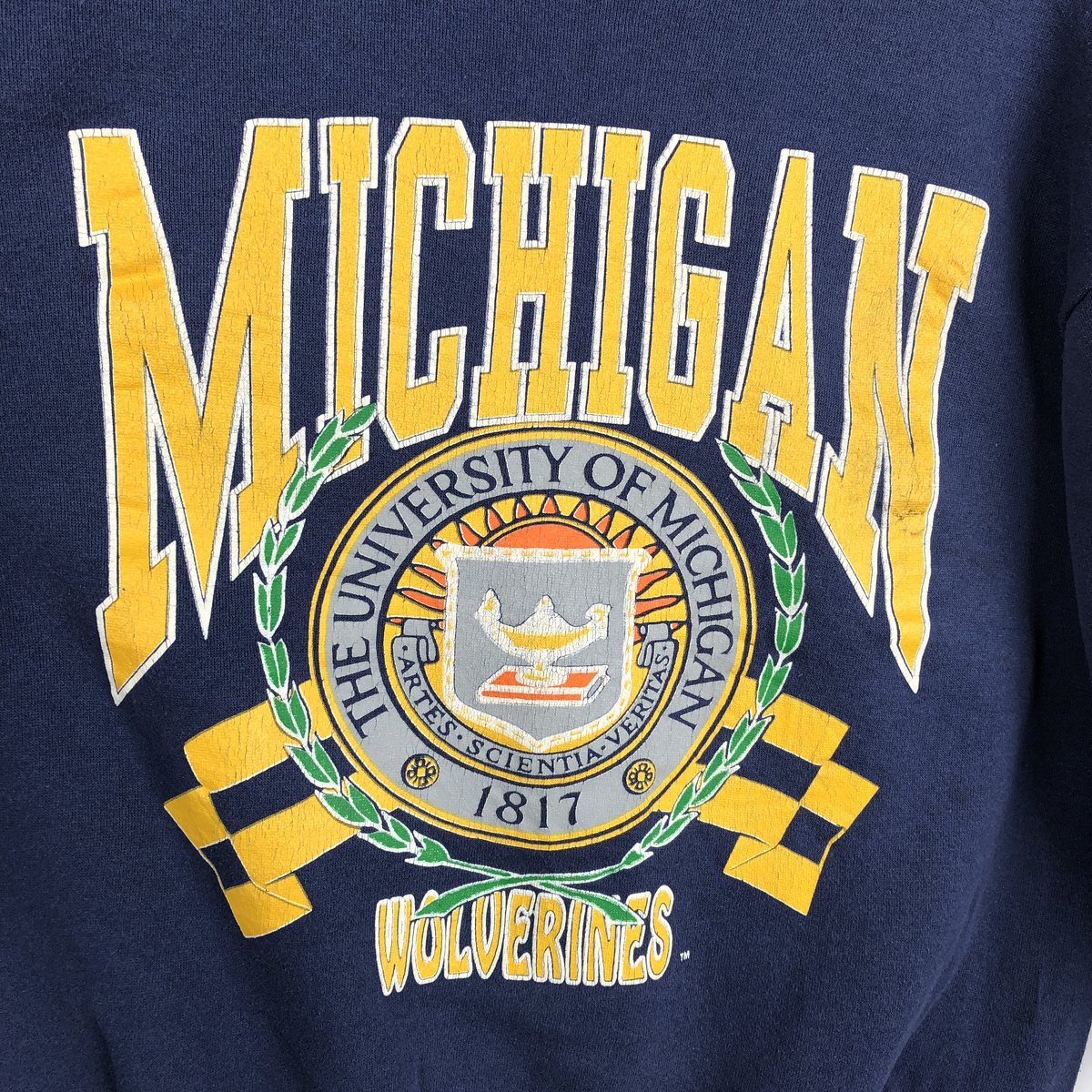 古着 90年代 デルタ DELTA MICHIGAN ミシガン大学 3連プリントカレッジスウェットシャツ トレーナー USA製 レディースL相当 ヴィンテージ /eaa680363 【中古】 【261012】