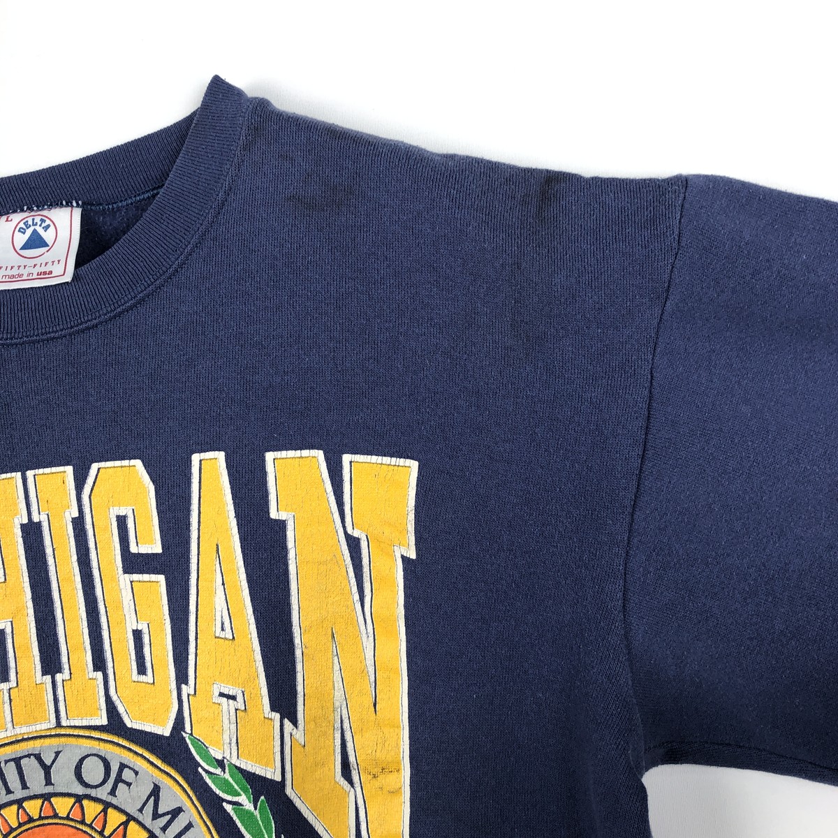 古着 90年代 デルタ DELTA MICHIGAN ミシガン大学 3連プリントカレッジスウェットシャツ トレーナー USA製 レディースL相当 ヴィンテージ /eaa680363 【中古】 【261012】