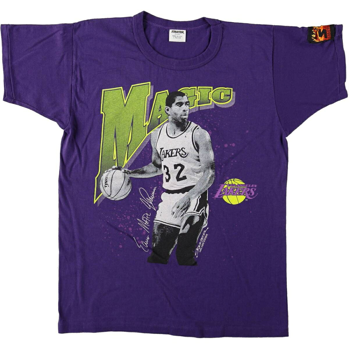 Starter/スターター NBA LOS ANGELES LAKERS ロサンゼルスレイカーズ MAGIC JOHNSON マジックジョンソン  スポーツプリントTシャツ