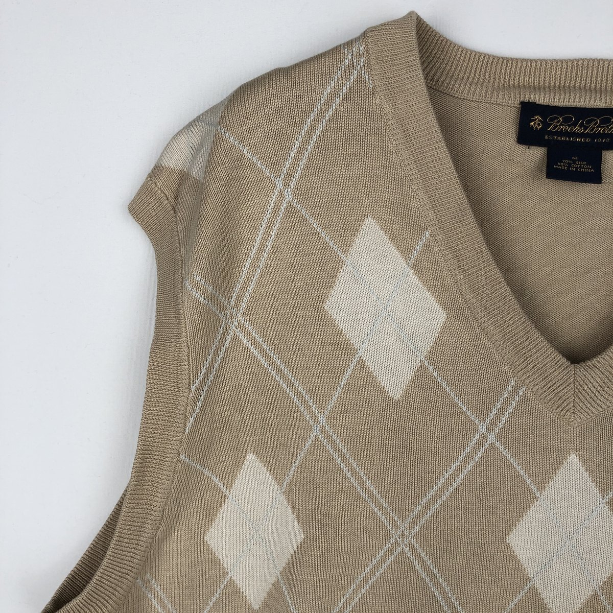 古着 ブルックスブラザーズ Brooks Brothers アーガイル柄 Vネック シルクニットベスト メンズM相当 /rab181111 【中古】 【260525】